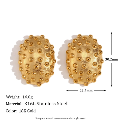 Orecchini A Lobo Ovali Vintage Da Donna Acciaio Inossidabile 316L Placcato Oro 18K Texture Cactus Retro Eleganti