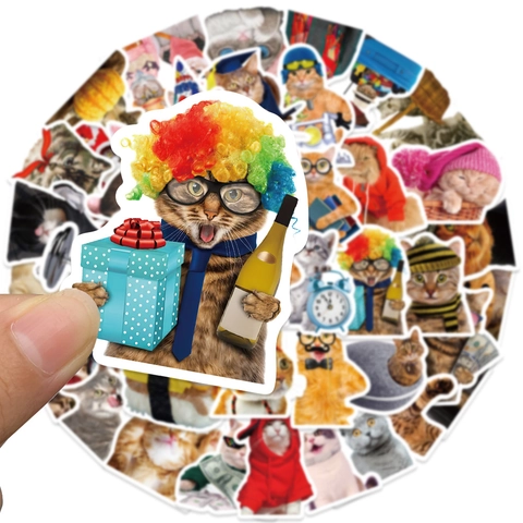 Autocollants Chat en PVC Imperméables pour Scrapbooking Ordinateur Journal Cartoon Animaux Mignons Graffiti Stickers Décoratifs