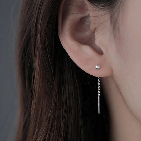 Pendientes De Cadena Minimalistas Bola Redonda Cobre Metal Cadena Larga Borla Joyería Para Mujeres Moda