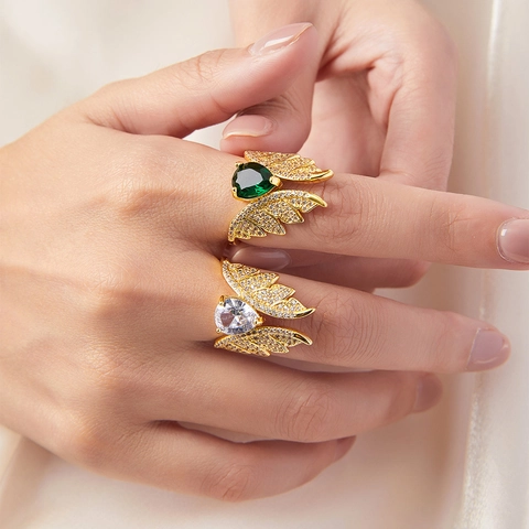 Bohemian Mode Flügel Offener Ring Für Damen Kupfer Mikro Eingelegtes Zirkonia Verstellbarer Fingerring Personalisiertes Schmuck Geschenk