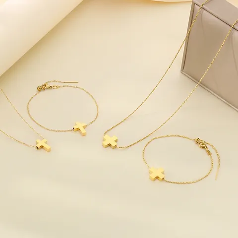 Collana Con Ciondolo A Croce E Bracciale Regolabile In Acciaio Inossidabile Gioielli Minimalisti Per Donna Uomo Moda