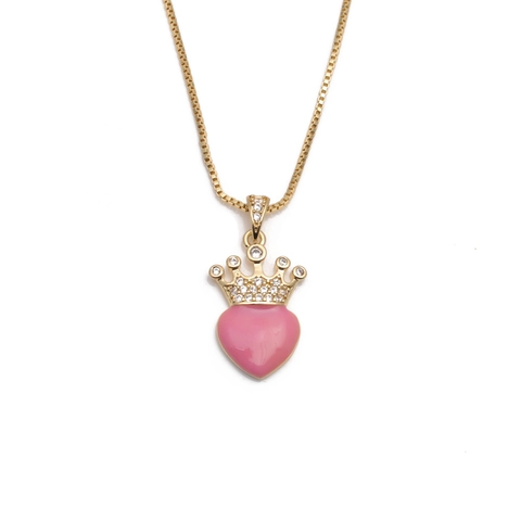 Collana Pendente Corona Cuore Rame Placcato Oro Zirconia Catena Box Gioielli Di Moda Eleganti Donna