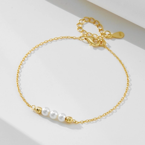 Bracciale Di Künstliche Perle Elegante Argento Sterling 925 Placcato Oro Minimalista Gioielli Acqua Dolce Regolabile Per Donne