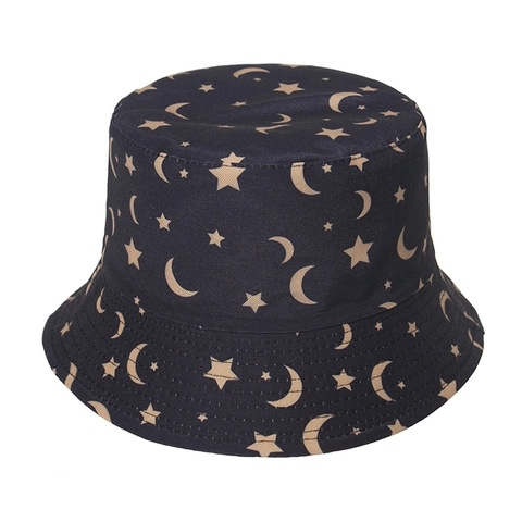 Cappello Da Pescatore Con Stampa Di Stelle E Lune Poliestere Motivo Spaziale Celeste Protezione Solare Reversibile