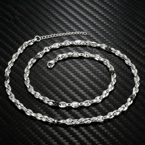 Stainless Steel Coffee Bean Link Chain Necklace And Bracelet Mixed Color Hip Hop Fashion Jewelry For Men Women Adjustable