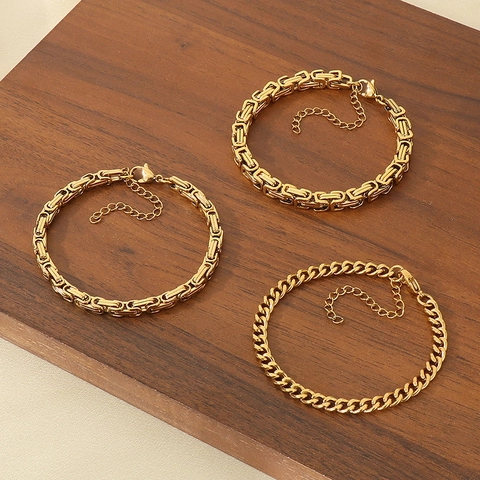 Pulsera De Eslabones De Cadena De Acero Inoxidable Chapado En Oro De 18 Quilates Para Hombres Mujeres Bizantino Curb Joyería