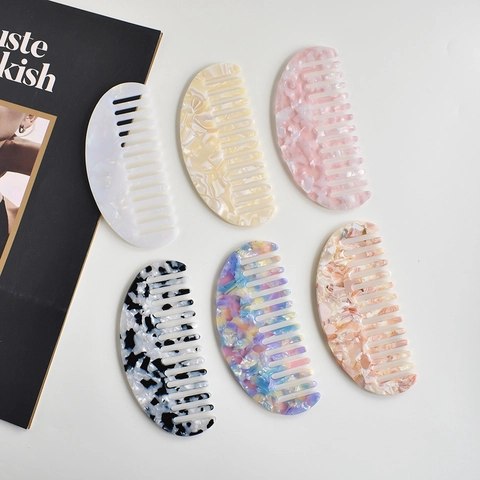 Wide Tooth Hair Comb Acetate Plate Marble Texture Anti-Static Professional Detangling Hairdresser Stylist Tool Women