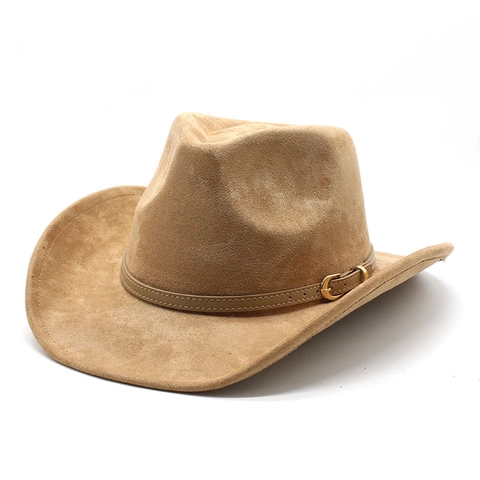 Sombrero De Vaquero Occidental Gamuza Ala Ancha Estilo Étnico Vintage Decoración De Hebilla De Cinturón Para Hombres Mujeres Ajustable Fedora Exterior