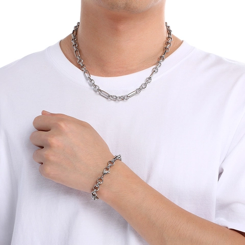 Collana E Bracciale In Acciaio Inossidabile Catena A Maglie Anello Rotondo Strutturato Maglie Rettangolari Lisce Gioielli Di Moda
