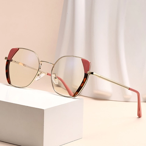 Cat Eye Photochromic Sunglasses For Women Polarized UV Protection Metal Frame Anti Blue Light Retro Geometric Eyewear