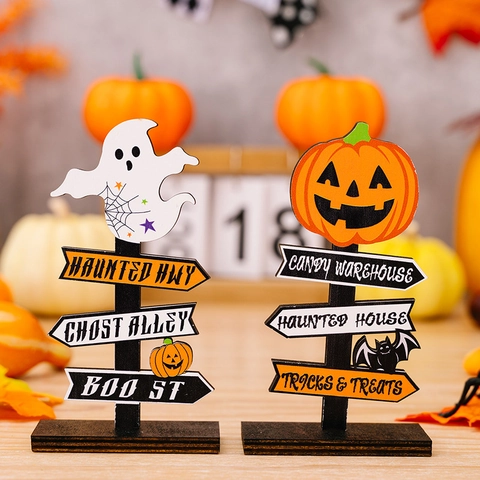 Halloween Holz Tischdeko Wegweiser Ornamente Kürbis Geist Spukhaus Boo Richtungsweisende Tischdekorationen Partyartikel