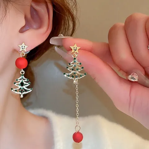 Kerstboom Sneeuwvlok Oorbellen Met 925 Sterling Zilveren Oorsteker Legering Strass Kunstparel Acryl Pluche Sieraden