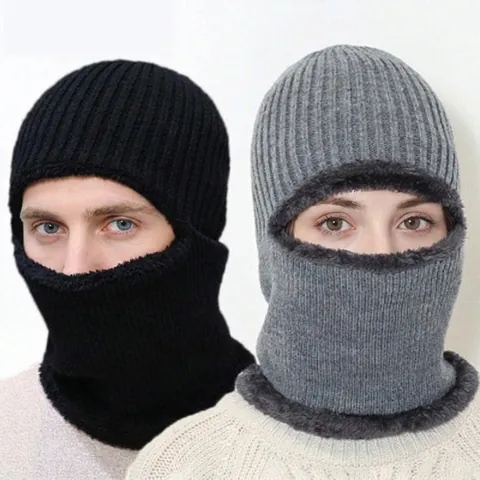 Pasamontañas Gorro Invierno Punto Forro Polar Espesado Resistente Al Viento Capucha Y Calentador De Cuello Hombre Mujer Exterior