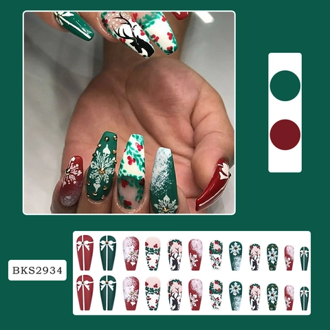 Weihnachten Press On Nails Rentier Schneeflocke Matt Sarg Künstliche Falsche Nägel Für Feiertagsfeiern Damen