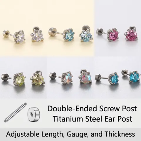 Dragon Claw Zirconia Stud Earrings Titanium Steel Screw Back Labret Cartilage Piercing Jewelry Unisex Colorful