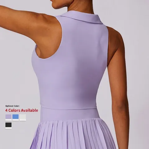 Completo Sportivo Donna Top Polo Senza Maniche E Gonna A Pieghe Nylon Spandex Traspirante Tennis Corsa Fitness