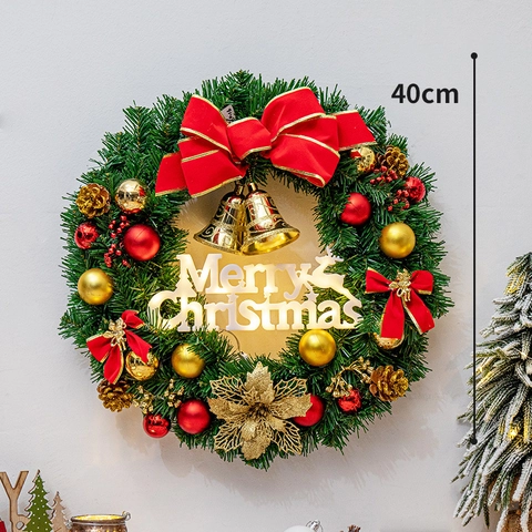 Ghirlanda Di Natale Artificiale Con Scritta LED Luminosa Merry Christmas Fiocchi Rossi Palline Decorazione Porta E Parete