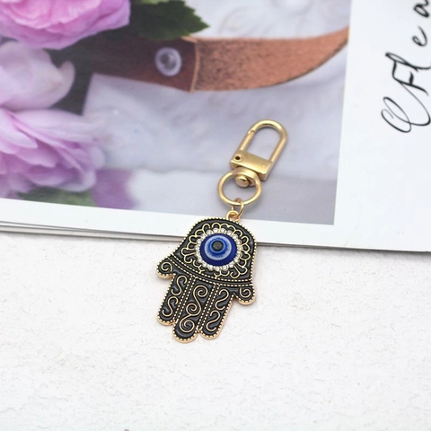 Vintage Hamsa Hand Böser Blick Schlüsselanhänger Für Damen Herren Legierung Strass Emaille Blaues Auge Anhänger Schlüsselring Tasche Schmuck