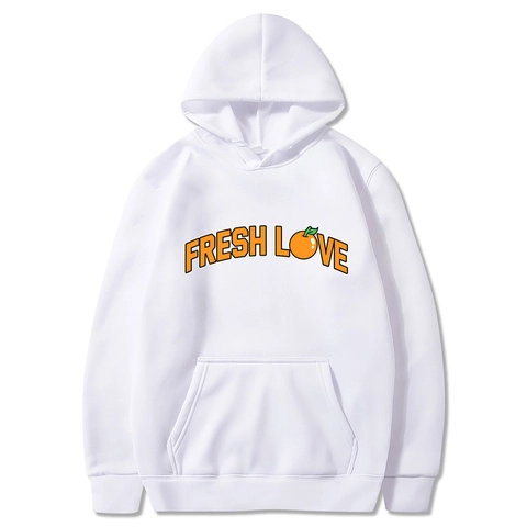 Hoodie Homme Pullover Manches Longues Doublé Polaire Imprimé Lettre Fresh Love Orange Poche Kangourou Décontracté Sport