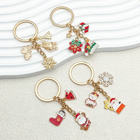 Porte-Clés de Noël en Alliage Émail Strass Père Noël Bonhomme de Neige Arbre de Noël Pour Femmes Décor de Sac Cadeau