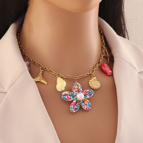 Oceaan Schelp Zeester Hanger Ketting Roestvrij Staal Plastic Strandvakantie Boheemse Stijl Sieraden Voor Dames