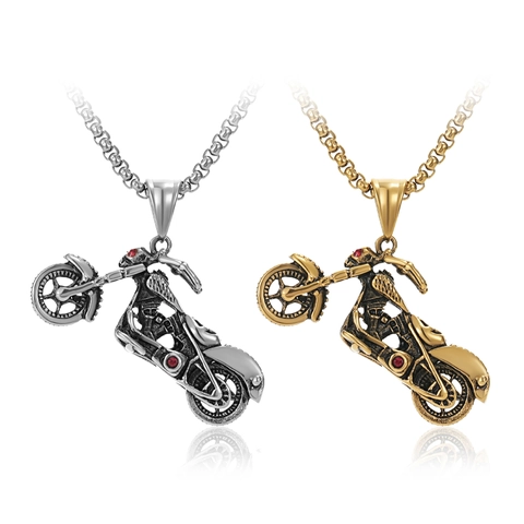Collana Con Pendente Moto In Acciaio Inossidabile Con Strass Rossi Hip Hop Punk Biker Street Style Per Uomini