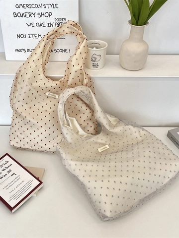 Damen Organza Mesh Tragetasche Mit Punkten Große Kapazität Leichte Mode Handtasche Lässige Schulter Einkaufstasche
