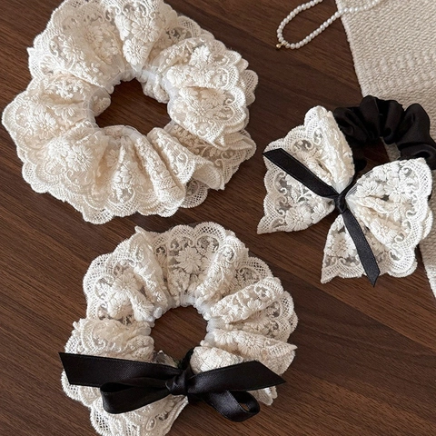 Coleteros De Encaje Y Pinza Para El Cabello Vintage Francés Lazo Elegante Soporte Para Cola De Caballo Para Mujeres Estilo Dulce