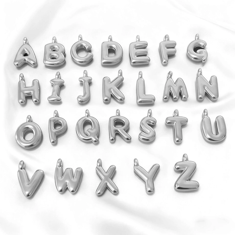 3D Bubble Alphabet Letter Charms Puffy Balloon Initial Pendants Stainless Steel DIY Necklace Jewelry Making Accessories