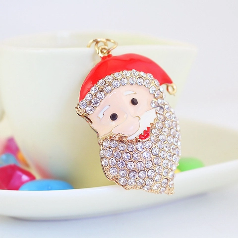 Festive Santa Claus Rhinestone Keychain Cute Zinc Alloy Enamel Christmas Hanging Pendant For Bag Key Accessories Gift