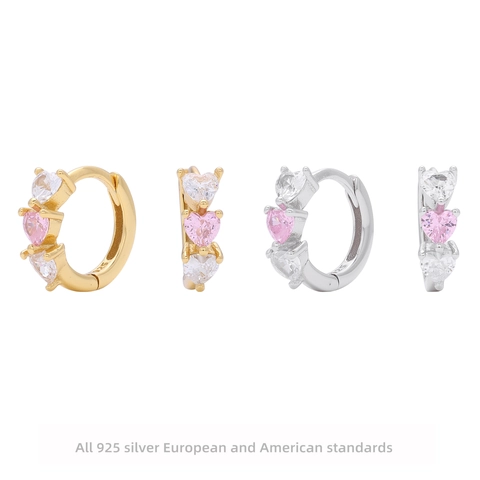 Orecchini A Cerchio Huggie Argento Sterling 925 Zirconia Cubica Forma Di Cuore Rosa Bianco Gioielli Per Donna