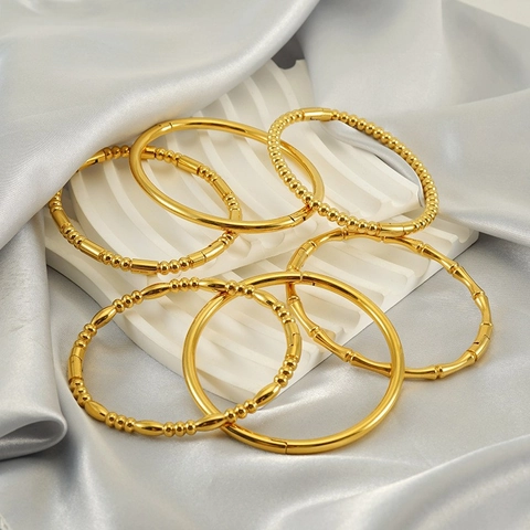 Bracciale Rigido In Acciaio Inossidabile Vintage Da Donna Placcato Oro 18K Minimalista Bambù Perla Gioielli Geometrici