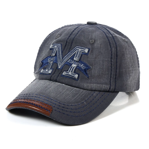 Gewaschene Denim Baseballkappe Mit Lederkante Bestickter Buchstabe M Verstellbarer Sonnenschutz Hip Hop Hut Unisex