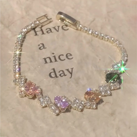 Koperen Tennisarmband Voor Dames Met Kleurrijke Ovale Zirconia En Glimmende Steentjes Luxe Sieraden Cadeau