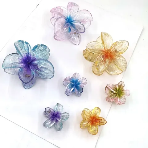 Pinces À Cheveux Fleur Plumeria Frangipanier Résine Style Dégradé Accessoires Décoratifs Pour Femmes Filles Tenue Plage Été