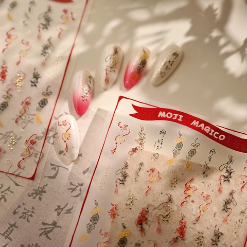 Nagelkunst Stickers Chinese Stijl Koi Vis Calligrafie Ontwerp Rood Goud Zelfklevend Manicure Decoratie