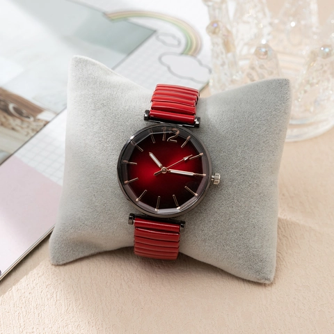 Mode Damen Quarzuhr Metall Elastisches Dehnbares Armband Verlauf Rundes Zifferblatt Elegante Analoge Zeitmesser