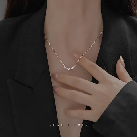 Collier Sourire En Argent Sterling 925 Pour Femmes Pendentif Arc En Zircone Étincelant Bijoux De Mode Élégants Minimalistes