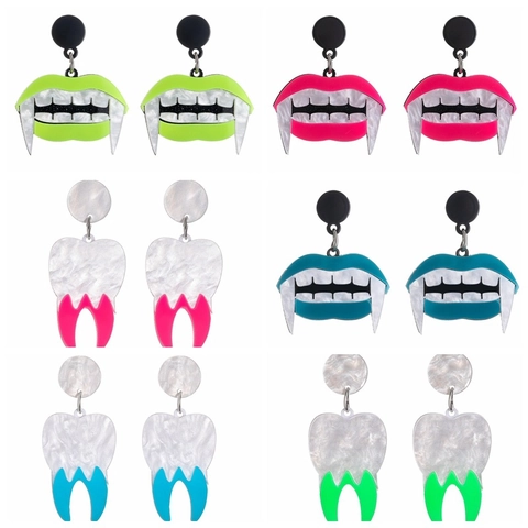 Halloween Vampir Zähne Ohrringe Acryl Lippen Anhänger Drop Schmuck Party Zubehör Damen