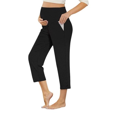 Umstandshose Über Den Bauch Baumwollmischung Hohe Taille Unterstützende Schwangerschafts Leggings Lässige Hose Mit Taschen
