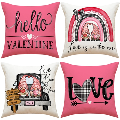 Valentijnsdag Hart Kussensloop Linnen Polyester Letter Print Decoratieve Sofa Sierkussenhoes Vierkant Feestelijke Decoratie