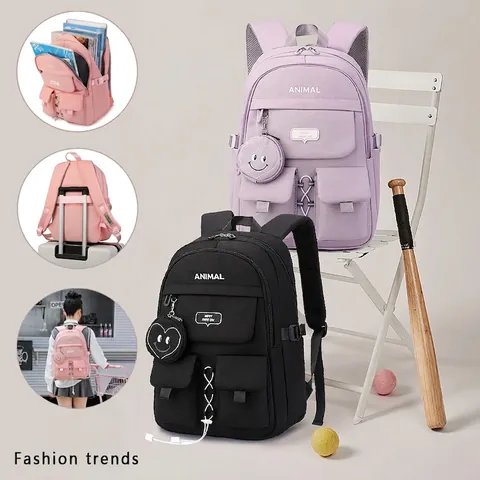 Japanese Style Girls School Backpack Waterproof Oxford Cloth Large Capacity Student Bookbag Heart Charm