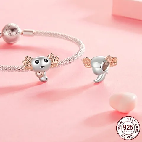 925 Sterling Silver Axolotl Bead Charm Rose Gold Plated Heart Cartoon Salamander For DIY Bracelet Jewelry Making