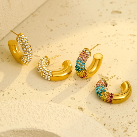 Orecchini a Cerchio a Forma di C in Acciaio Inossidabile Placcato Oro 18K per Donna Gioielli di Moda Minimalisti