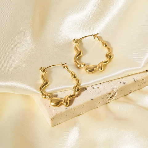 Onregelmatige Golf Ring Oorbellen 18K Verguld Roestvrij Staal Gesmolten Metaaltextuur Minimalistische Geometrische Sieraden