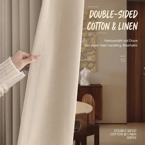 Rideaux Occultants Double Face Texture Coton Lin Épaissi Haute Ombrage Pour Chambre Salon Style Moderne Minimaliste