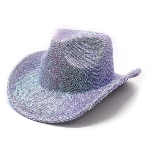 Cappello Da Cowboy Western Glitterato Tesa Larga Scintillante Jazz Per Festa Palcoscenico Unisex