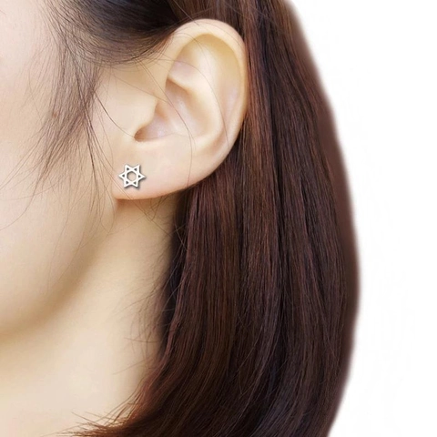 Stainless Steel Hexagram Star Of David Ear Studs Cartilage Piercing Jewelry Hip Hop Style For Men Women Screw Back