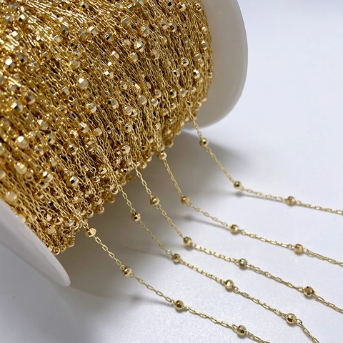 14K Gold Plated Copper Satellite Chain Metal Bead Splicing O Chain For DIY Necklace Bracelet Jewelry Making Accessories