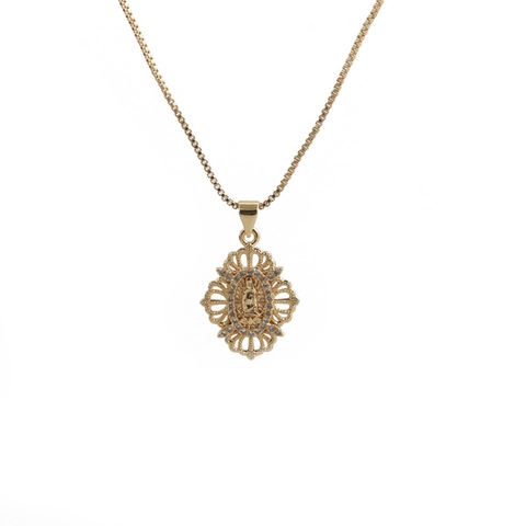 Collier Pendentif Médaille Religieuse Notre Dame De Guadalupe En Cuivre Plaqué Or Avec Bijoux Creux En Zircon